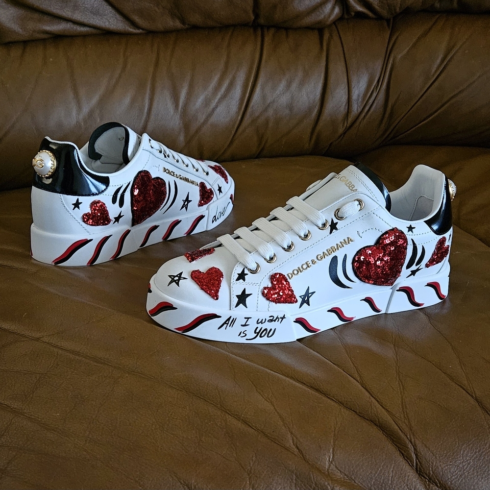 New Women's Dolce & Gabbana Portofino Nappa Calfskin Designer Sneakers Sz 8 US